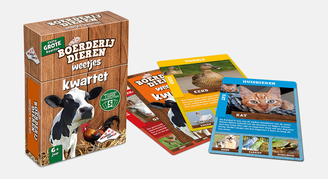 Boerderijdieren weetjeskwartet met speelkaarten