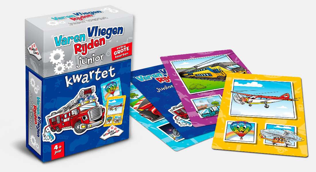 Varen, vliegen, rijden Junior kwartet met speelkaarten