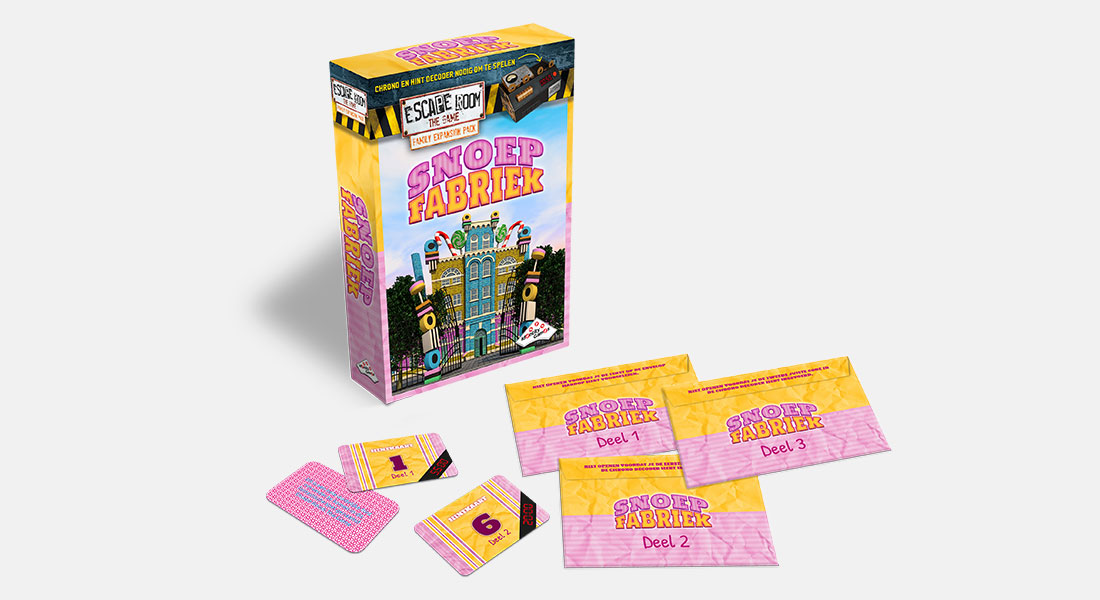Escape Room The Game familie uitbreiding Snoepfabriek met spelonderdelen